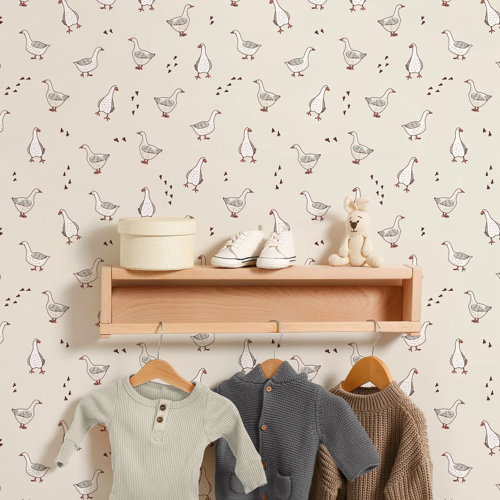 Silly Goose Wallpaper Peel and Stick,Goose Nursery Wall Paper For Children's Room Decor,Or Traditional Un-paste Farm Mural Wall