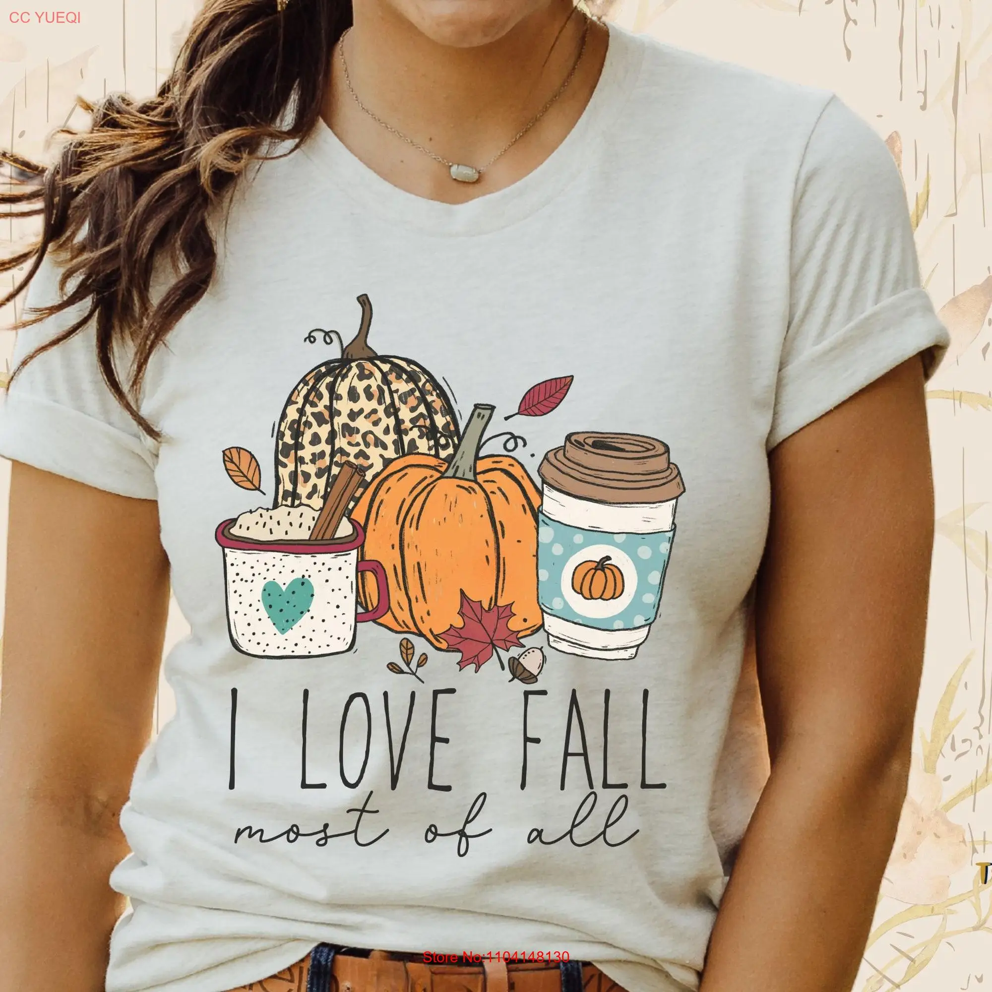 Fall T Shirt Sleeve pumpkin latte autumn Thanksgiving October Halloween cozy November tee gifT long or short sleeves