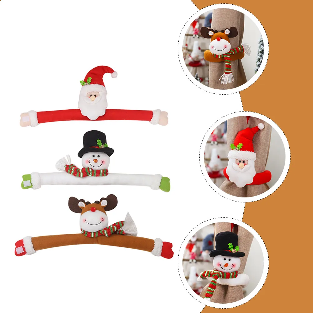 

3pcs Curtain Tie Christmas Cartoon Buckle Cute Lace Decorative Window Pp Cotton Filling Child Home Party Festive Santa Snowman
