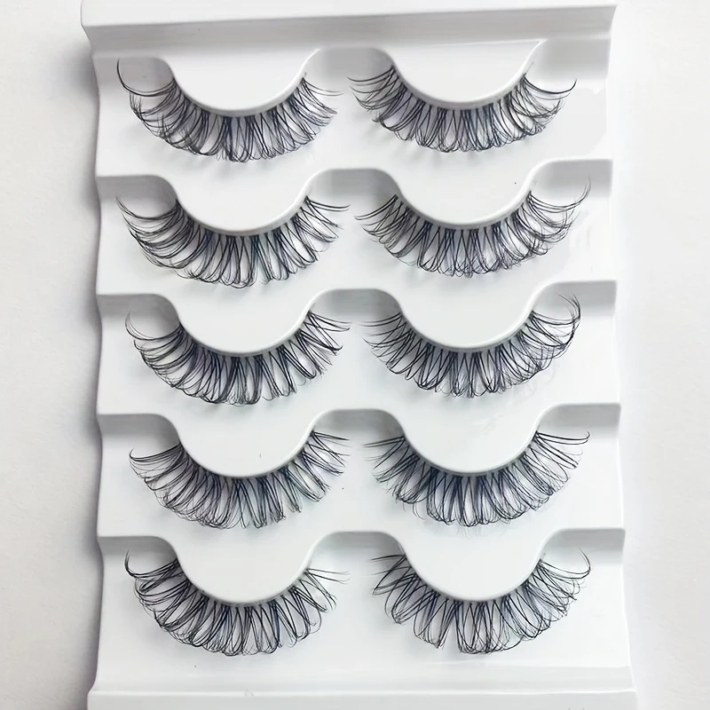 Flauschige und lockige DH-gestreifte Wimpern mit transparentem Stiel – 5 Paar, es handelt sich um eine kreuzförmige Wimpern, die die lebendiger Augen