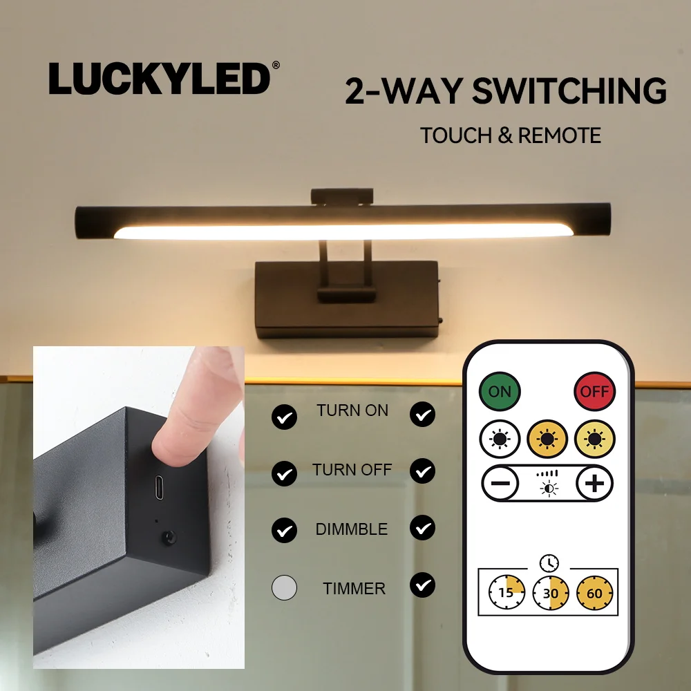 Imagem -03 - Lukcyled-lâmpada de Parede Led sem Fio Recarregável Controle Remoto Escurecimento Pintura Banheiro Luz Luz Negra Moderna 40cm