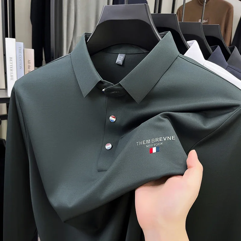 

TFETTERS 2025 Autumn T Shirt Man Long Sleeve Business Luxury Male T-shirt Soft Anti-wrinkle Spring Pullover Plus Size Men Wear