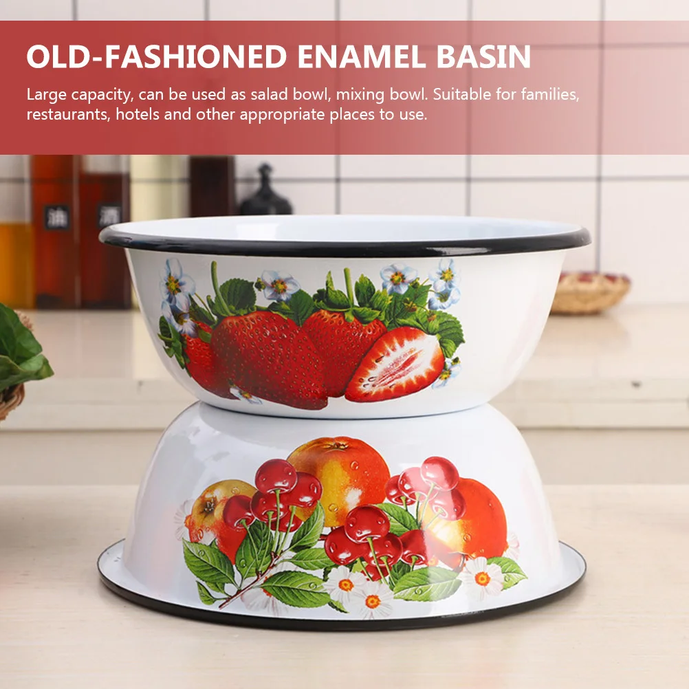 

Vintage Retro Enamel Salad Basin Kitchen Mixing Bowl Large Capacity Household Restaurant Hotel Serving Bowl