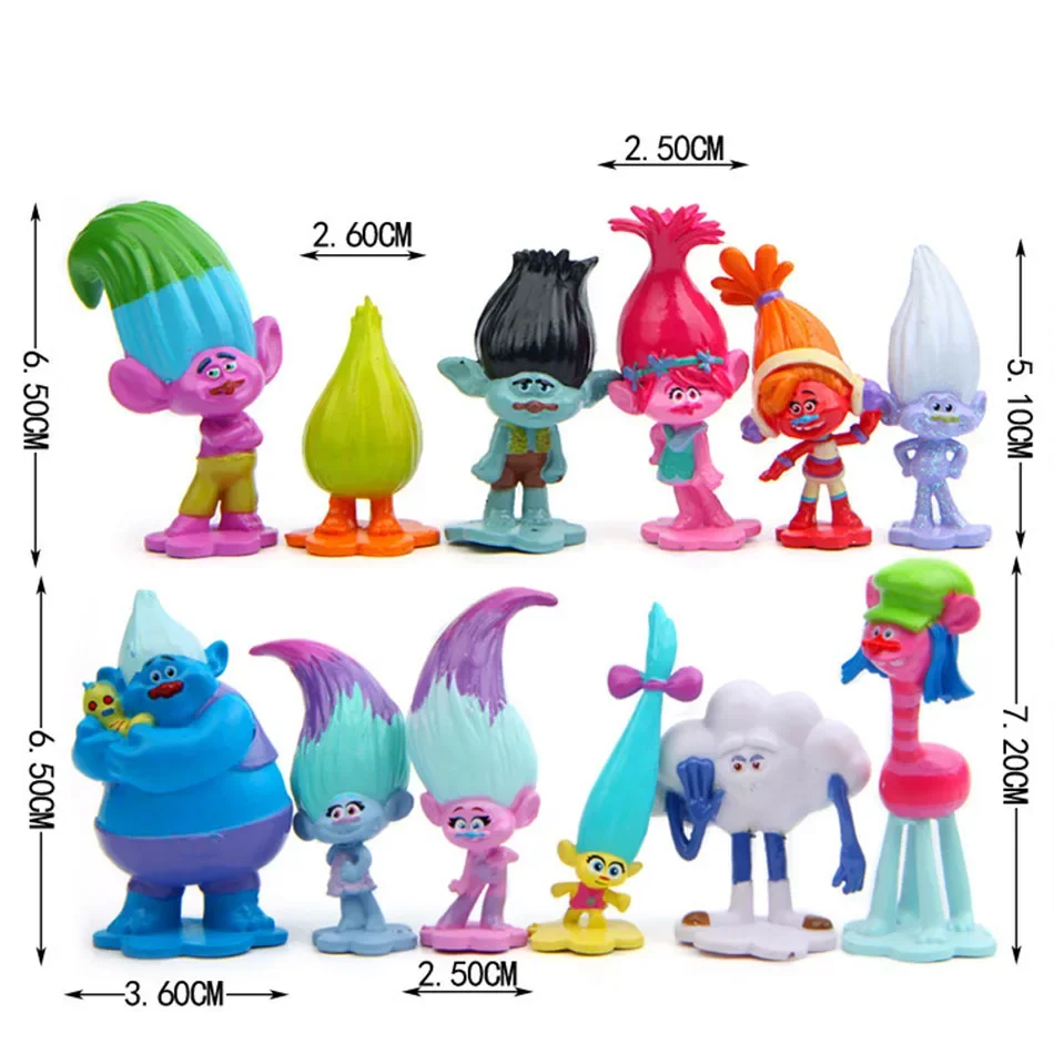 18PCS Trolls Branch Critter Skitter Figure Cool Cute Kawaii Anime Figure Toy Doll Model Decoration For Kid Birthday Gifts