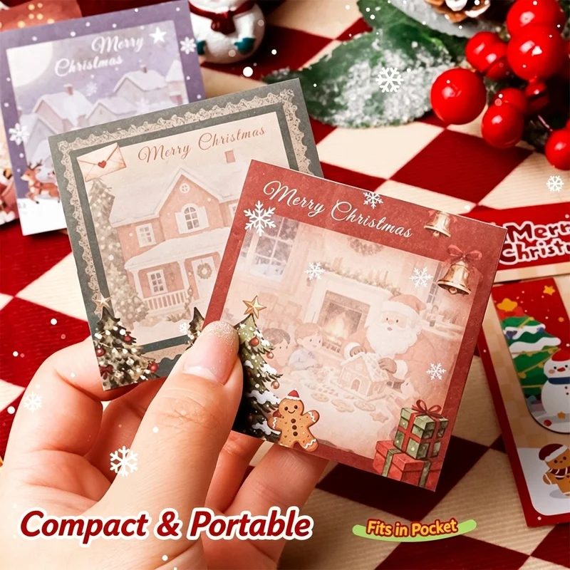 50Sheets Christmas Sticky Notes, Memo Pads, Self-Adhesive Notepad, For School Office Scrapbooking, Holiday Stocking Stuffers
