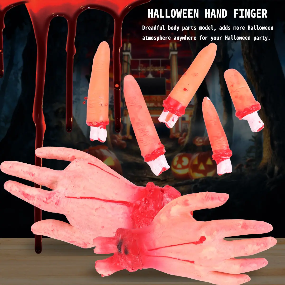 

Набор из 7 реалистичных искусственных пальцев для Хэллоуина, страшных розыгрышей, сценических реквизитов и декораций