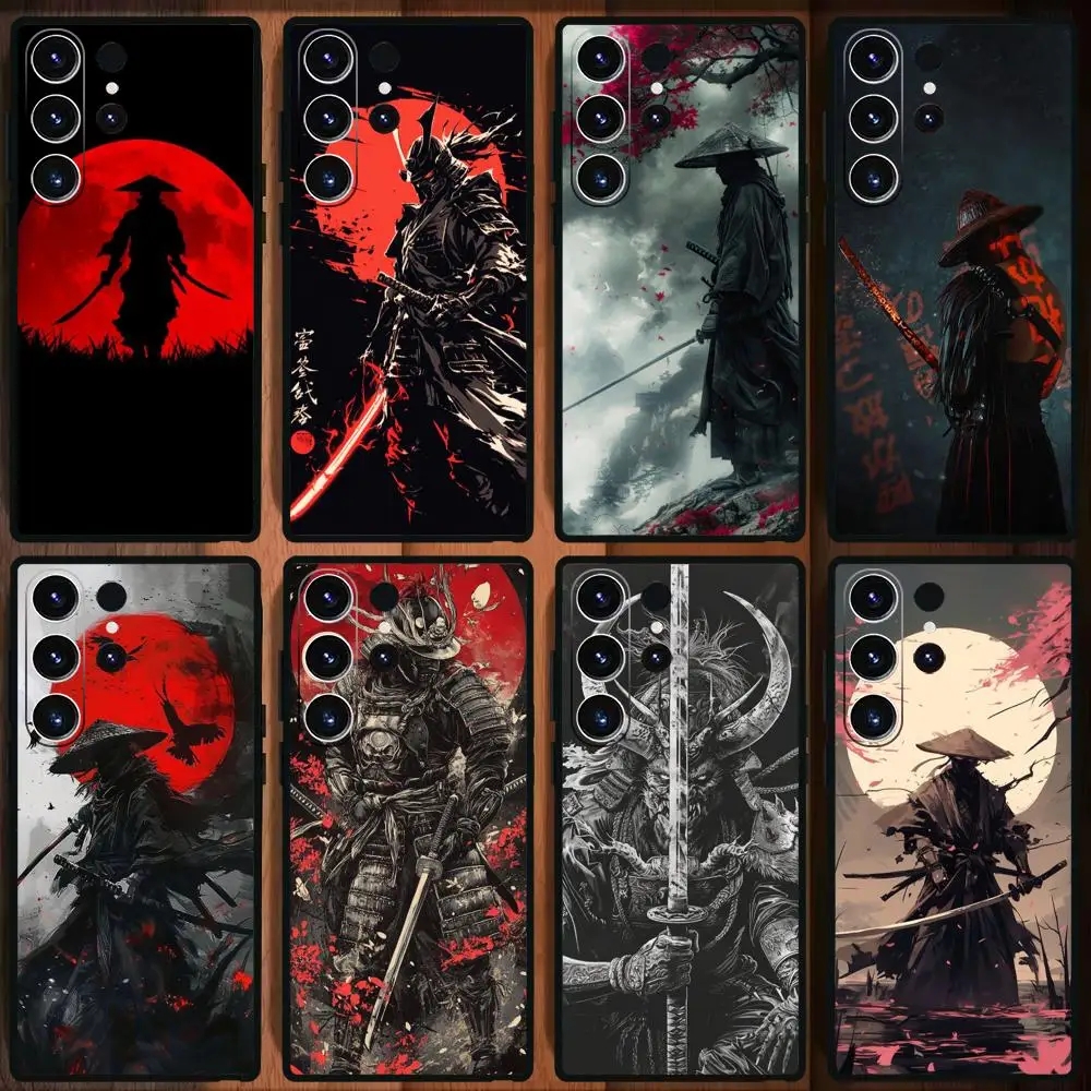 Japanese Bushido Samurai ghost Phone Case For Samsung Galaxy S25 S24 S23 S22 S21 S20 Plus Ultra Note20 Soft Black
