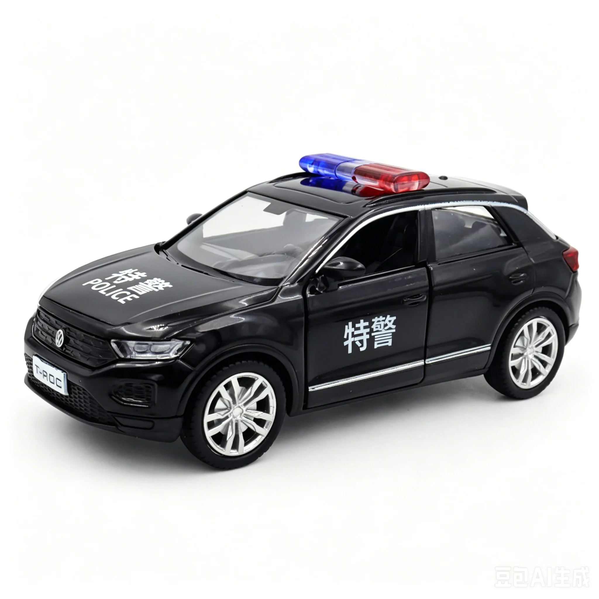 1:36 Mustang T-ROC Police Car Model Toy Alloy Diecast Doors Opened Vehicles for Models Gifts