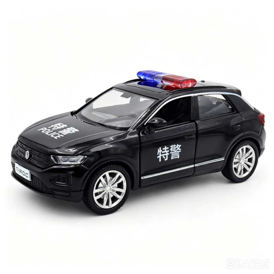  1:36 Mustang T-ROC Police Car Model Toy Alloy Diecast Doors Opened Vehicles for Models Gifts 