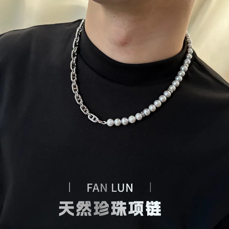 

Жемчужная цепочка на ключицу, колье в стиле панк, мужское ожерелье