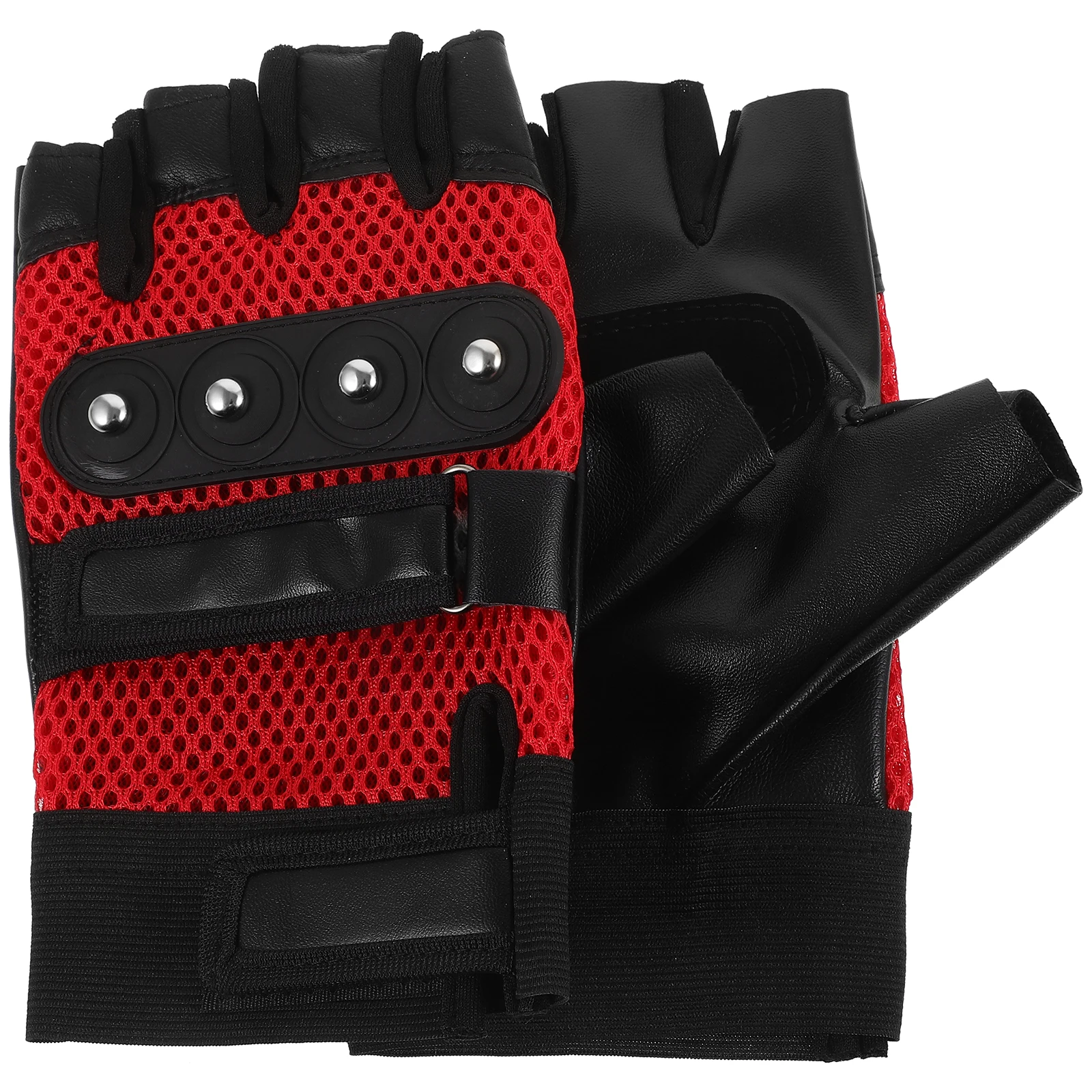 

Riding Gloves Half Finger Red Pair Mens Womens Motorcycle Cycling Breathable Mesh PU Anti Slip Wear Resistant Biking