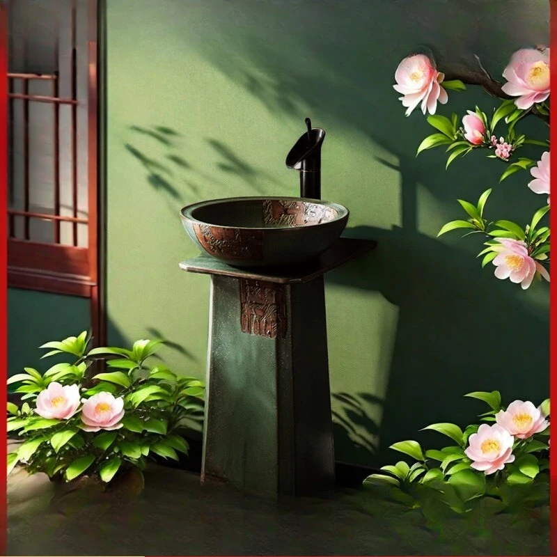 

Pillar basin, bathroom, column-type washbasin, household retro floor-to-ceiling balcony, outdoor washbasin, integrated courtyard