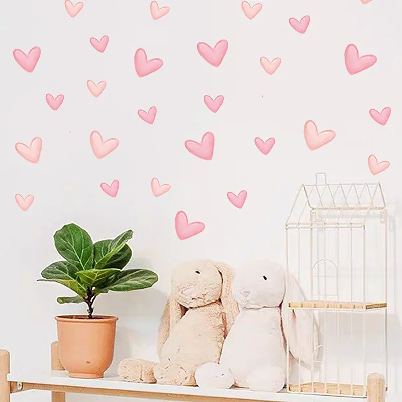 6 sheet Soft Pink Big Small Heart Shape Wall Stickers for Living Room Bedroom Kids Room Nursery Room Wall Decals Home Decor