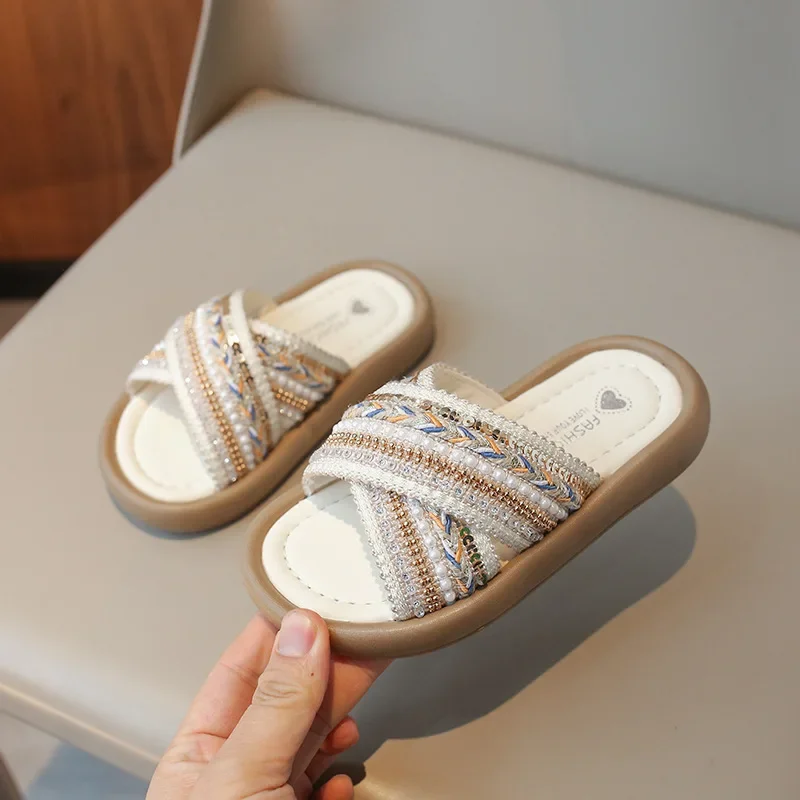 

Summer Baby Girls Slippers Kids Soft Bottom Comfortable Mules Non-slip Fashion Children's Princess Ethnic Slide Beach Slippers