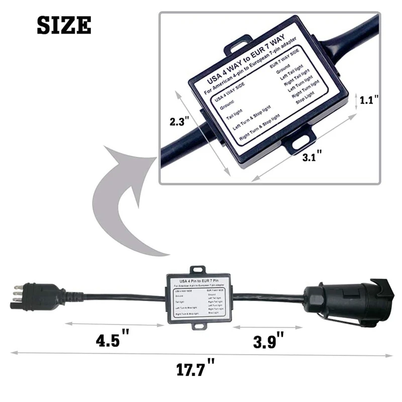 3X US To Europe Trailer Light Converter 4 Way Flat Socket (American Vehicle) To 7 Way Round Socket (European Trailer)