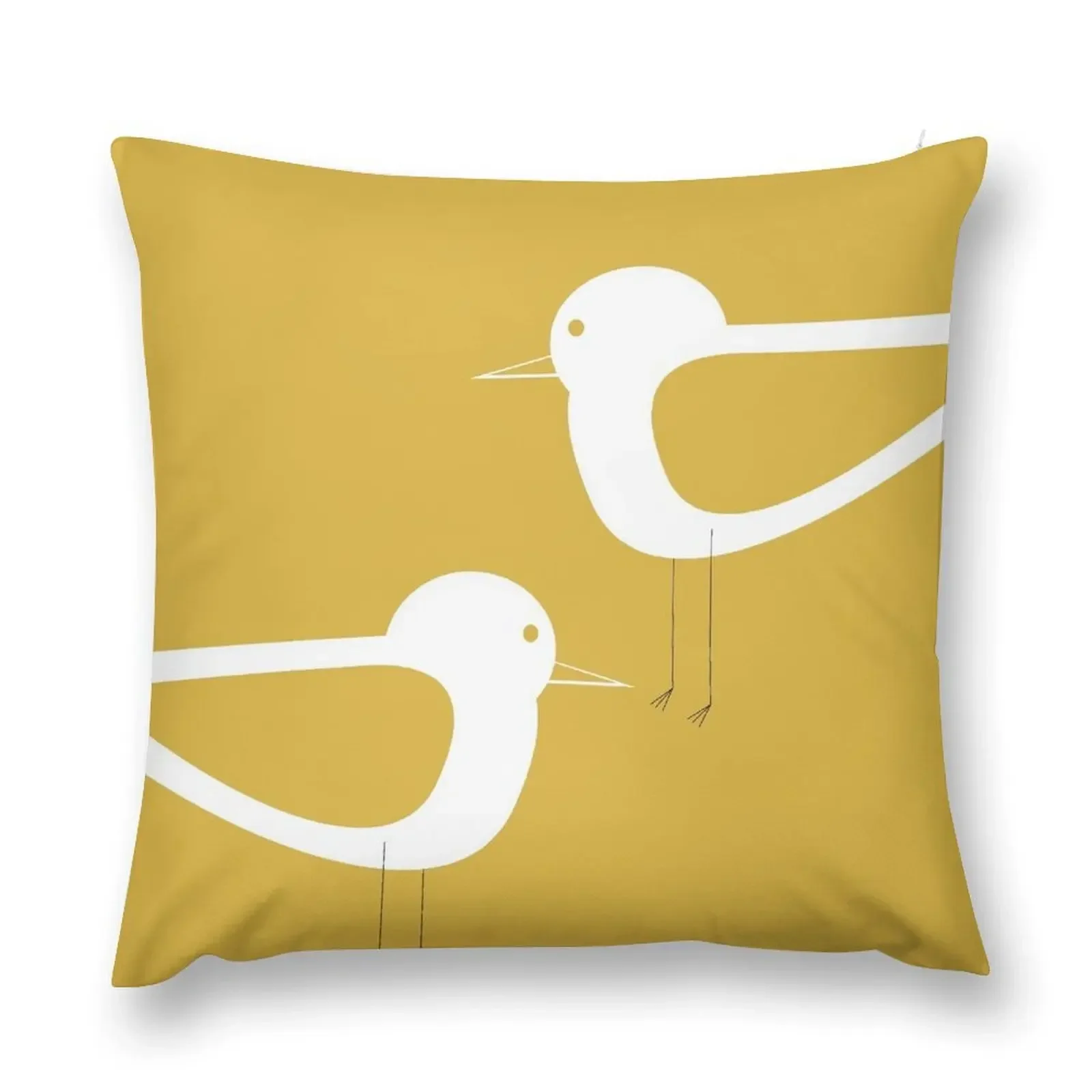 Shorebird Pair in Light Mustard Yellow and White. Minimalist. Clean. Cute. Coastal Throw Pillow christmas supplies pillow