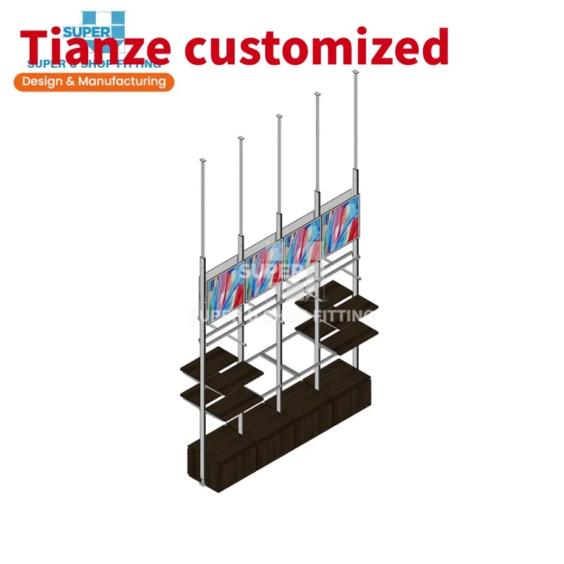 (customized)Metal Boutique Shop Display Rack Wood Fashion Garment Shop Racking Display Shelf LED Light Retail Store Fixture Clot