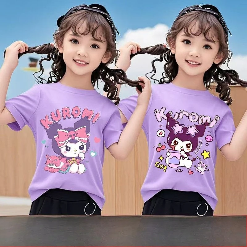 

2 Pieces Girls Cotton Short-sleeved T-shirt 2026 Summer New Kulomie Clothes Children's Foreign Cartoon Top Bottoming Shirt