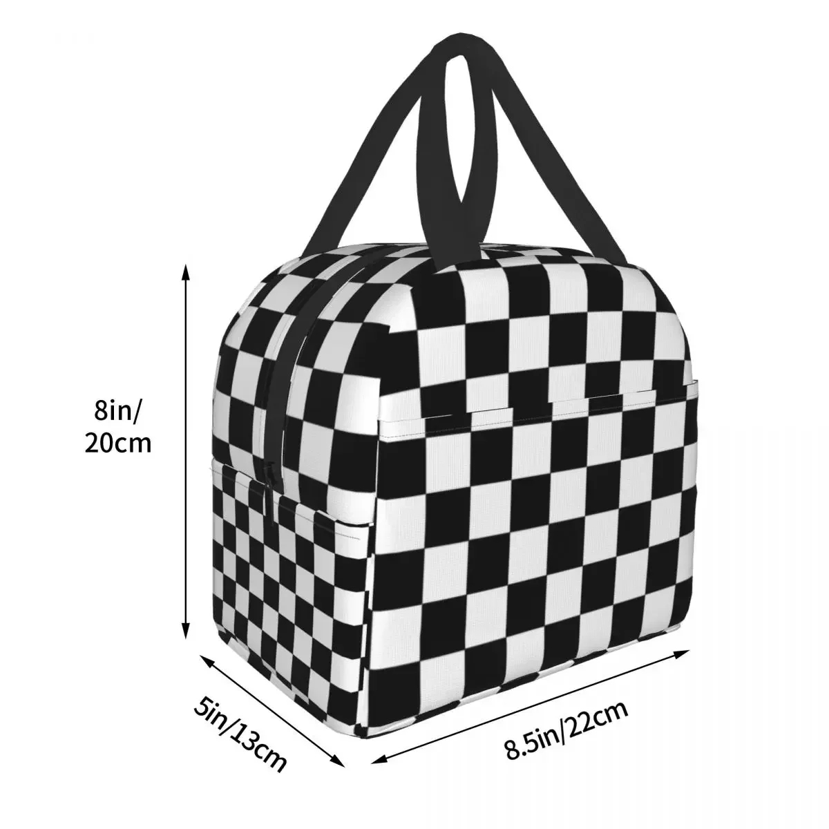 Borsa per il pranzo isolata a scacchi in bianco e nero per le donne borsa termica per il pranzo a scacchiera geometrica impermeabile per la scuola