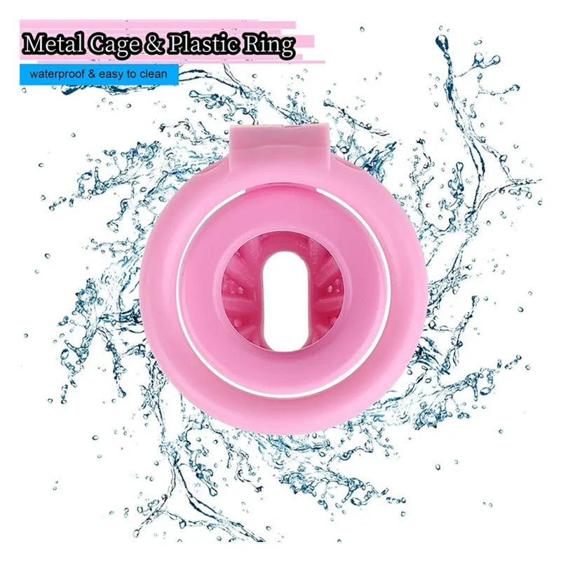 Male Chastity Device Cock Cage Upgraded  Lightweight Pink Chastity Cage with 4 Different Sizes Removable Plastic Rings  Sex Toys