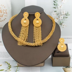 dubai jewelry set for women ring earrings set free shipping Luxury Gold Color Tassel Earrring 8 Shape Design Italy Wedding Gift