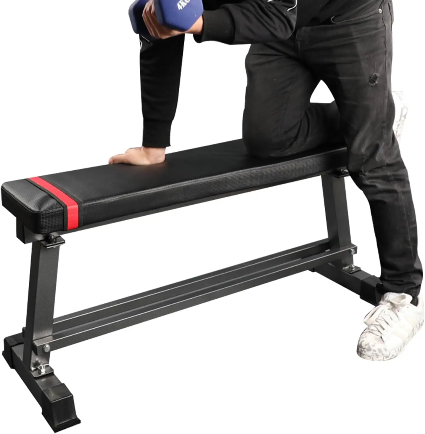 

Flat Weight Bench with Built-in Dumbbell Rack Workout Bench Strength Training Bench Press for Home Gym Black Color Series