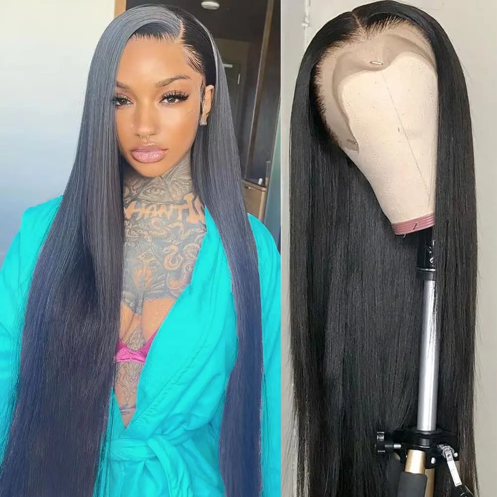 

13x4 HD Straight Lace Front Wigs Human Hair Pre Plucked with Baby Hair Transparent Lace Frontal Wigs for Black Women Natural #1B