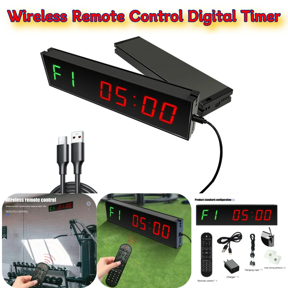 

LED Interval Timer Type-C Plug-in Digital Countdown Wall Mounted Wireless Remote Control Aluminum Alloy for Competition Training