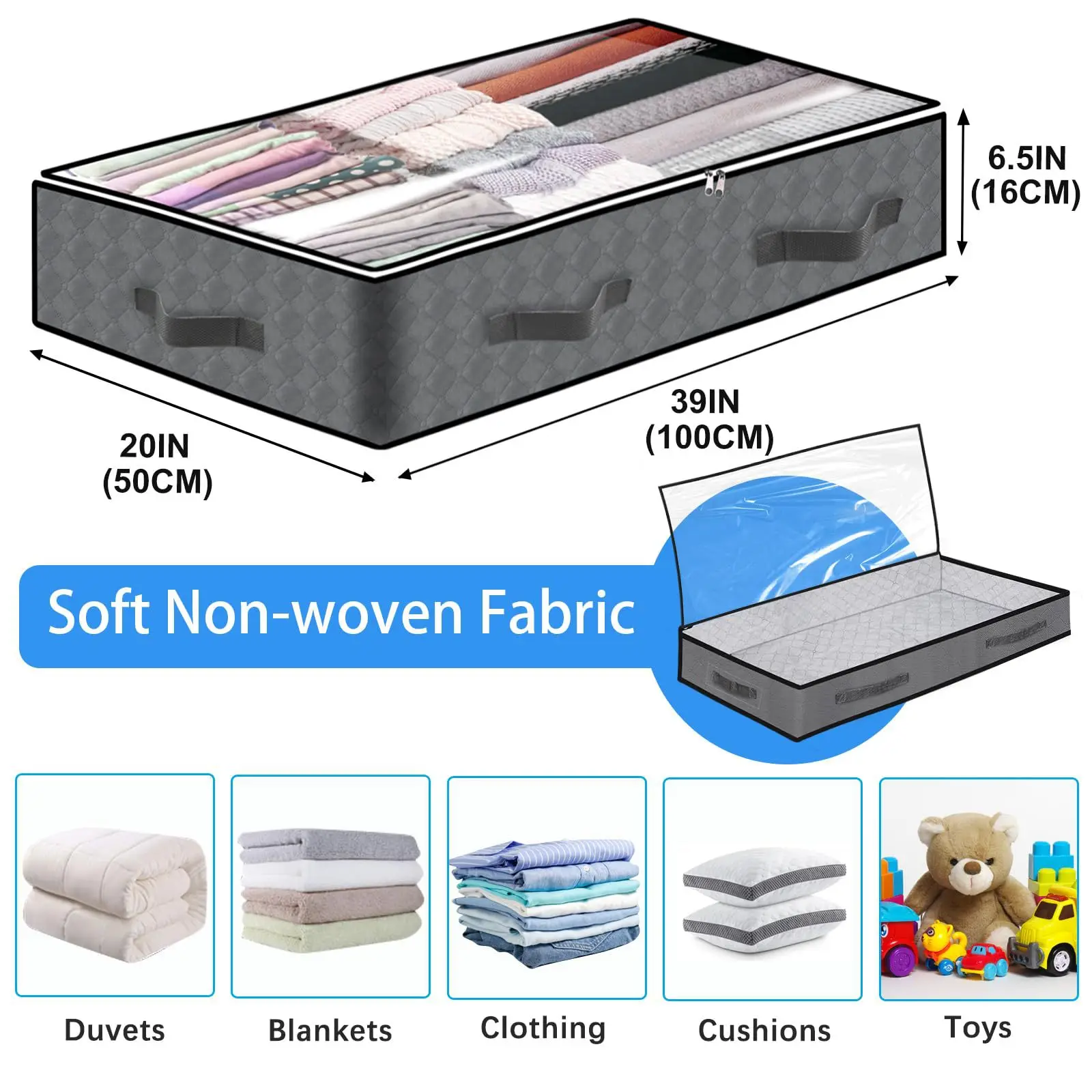 Under The Bed Storage Box, Transparent Foldable Under The Bed Storage Box, Wardrobe Clothes Sorting Quilt Storage Bag