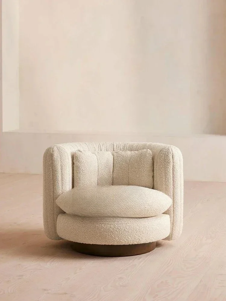 TTA50 Nordic Round Lamb Wool Fabric Sofa Chair French Cream Single Sofa Leisure Chair Italian Medieval