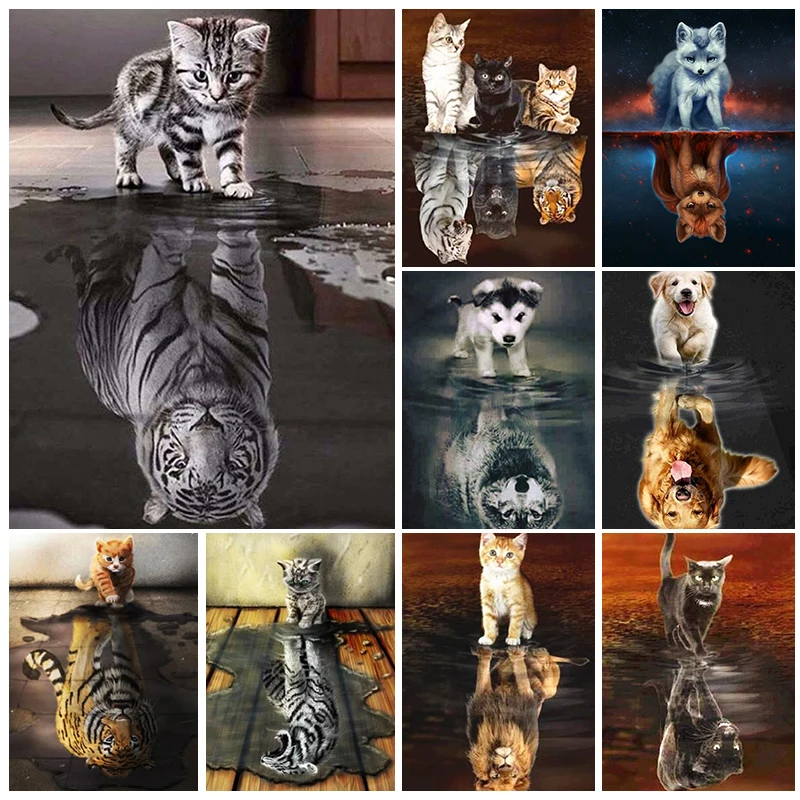 DIY 5D Diamond painting kit Animal Reflection Diamond Mosaic Full Drill Animal Diamond embroidery Home Decor Rhinestone painting