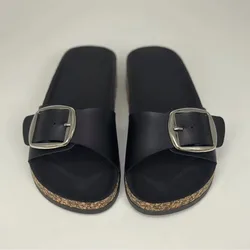 2024 Summer New Slippers Casual Square Button Slippers Cork Flat Bottom Slippers For Outdoor Wear Slippers