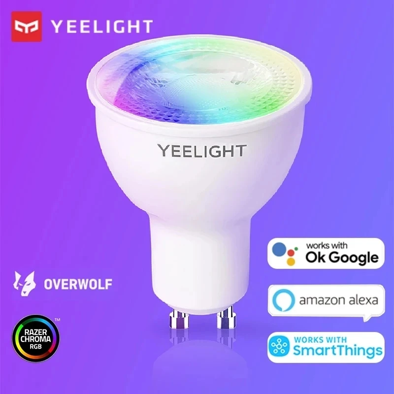 Lampadina LED intelligente Yeelight GU10 W1 controllo vocale wi-fi a luce colorata funziona con l\'app Xiaomi Mi Home, assistente Google