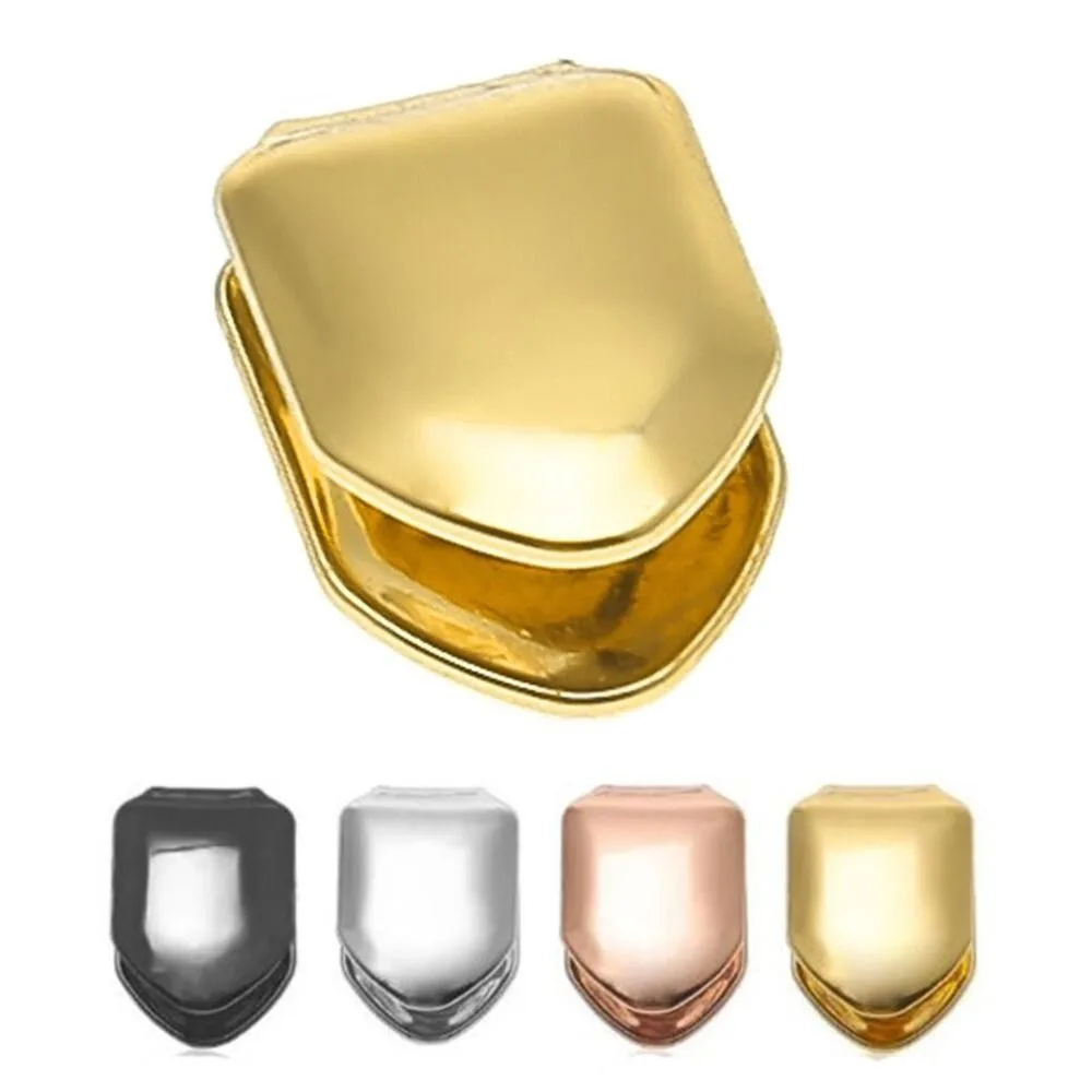 Hip Hop Rapper Single Shackle Teeth Top Bottom Dental Hollow Out Teeth Mold Kit Metal Trendy Gold Teeth Set Tooth Jewelry