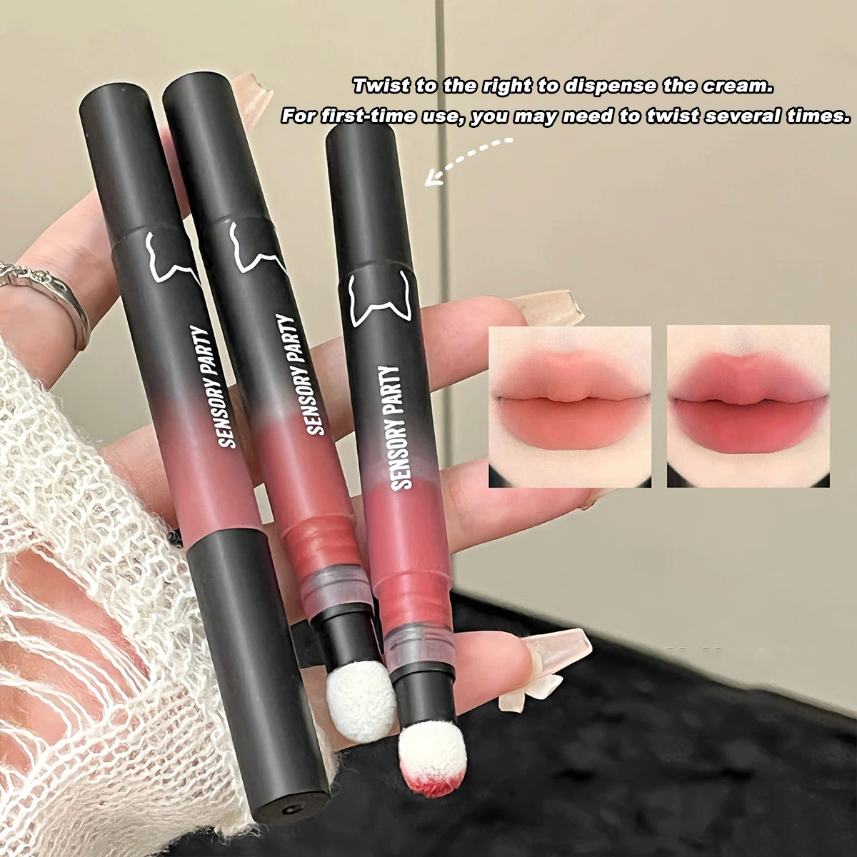 Lucidalabbra opaco in velluto, illumina a lunga durata, tazza antiaderente, fango per labbra dai toni rossastro per l'autunno e l'inverno, design con pennello in peluche