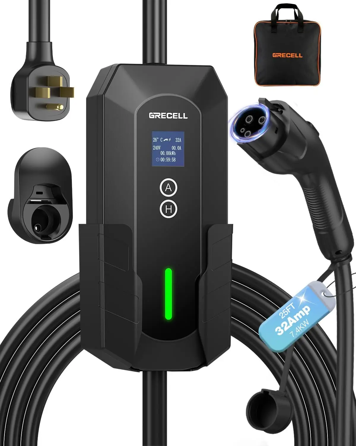

Level 2 EV Charger, 32A/7.4KW, 25FT Cable, ETL Certified, 240V NEMA 14-50, Portable for Home & Travel