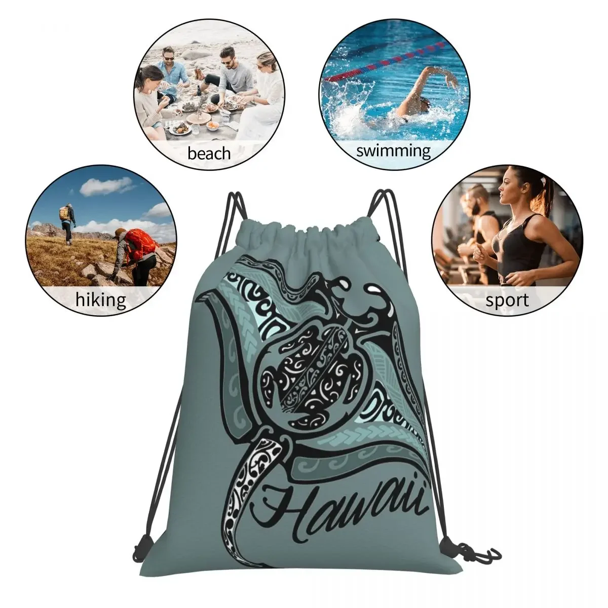 Hawaiian Tribal Ray Backpacks Multi-function Drawstring Bags Drawstring Bundle Pocket Storage Bag BookBag For Travel School