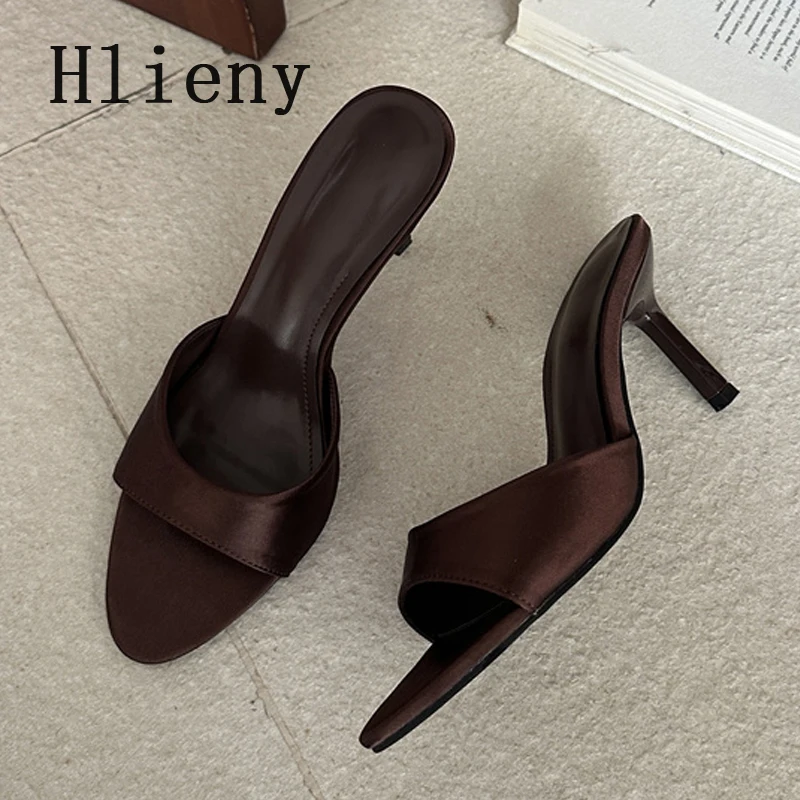 

Hlieny/летние модные шелковые дизайнерские тапочки на тонком высоком каблуке, женские элегантные шлепанцы, женские сандалии, Zapatos De Mujer