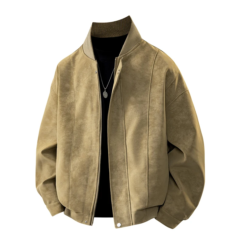 

Trend Men's Faux Leather Jacket Autumn Winter Fashionable Solid Color Standing collar PU Leather Biker Jacket Handsome Men Coat