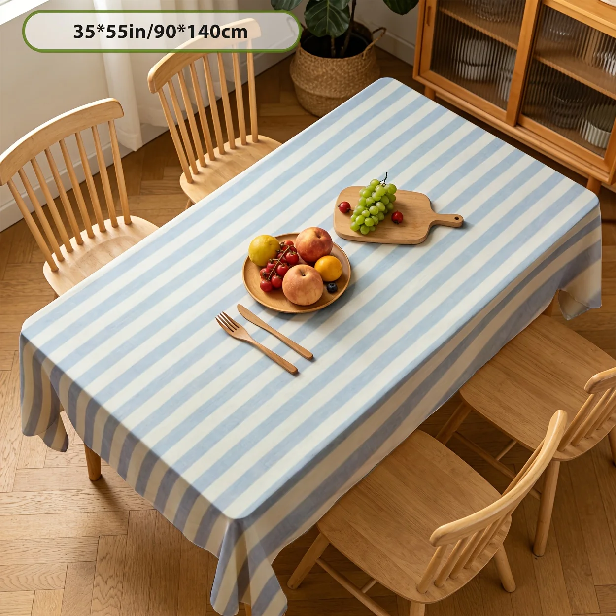 (2D) Tablecloth 1 piece Tablecloth 2D Flat Printing 1 piece Rectangular blue and white striped simple style tablecloth yzb