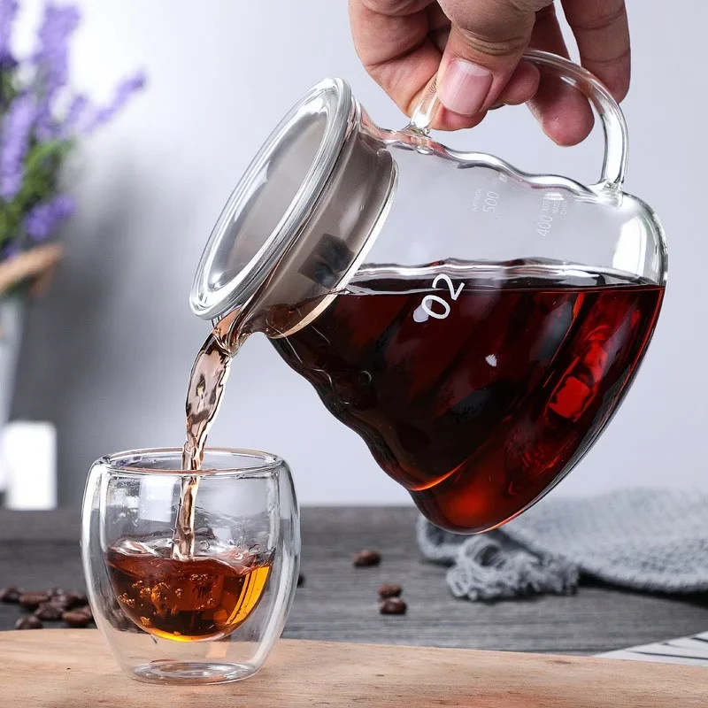 350/600/800ml Hand Brew Coffee Carafe Clouds Shape Clear Glass Kettle Sharing Pot with Lids Espresso Coffee Maker Accessories