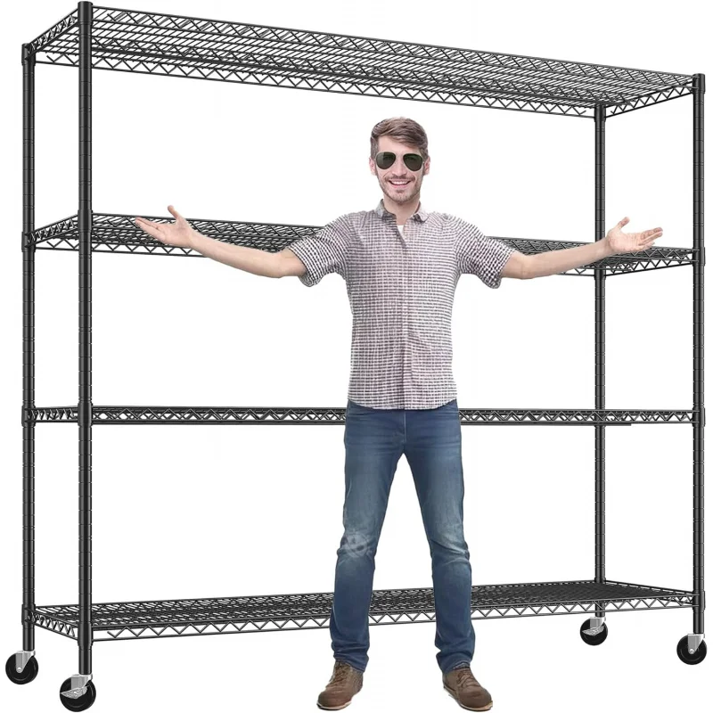 55.5' W Storage Shelves 2500LBS Wire Shelving Unit with Wheels Heavy Duty Metal Shelves for Storage,75.6 