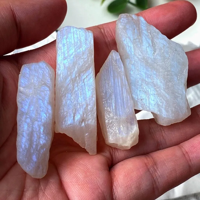 High-quality blue moonstone rough - irregularly shaped, sparkling gemstone, unpolished rough stone - suitable for flower pots