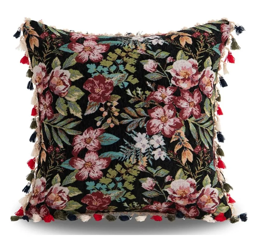 Inyahome India Bohemian Flower Pillows Case Colourful Boho Floral Ethnic Style Theme Decorative Cushion Cover Living Room Decor