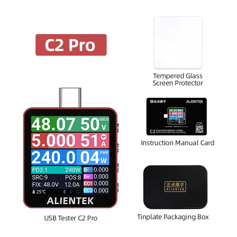 ALIENTEK USB Tester C2 Digitale Voltmeter Oplaadstroomdetector PD3.2 Batterijtester Snelle Oplaaddetectie Trigger