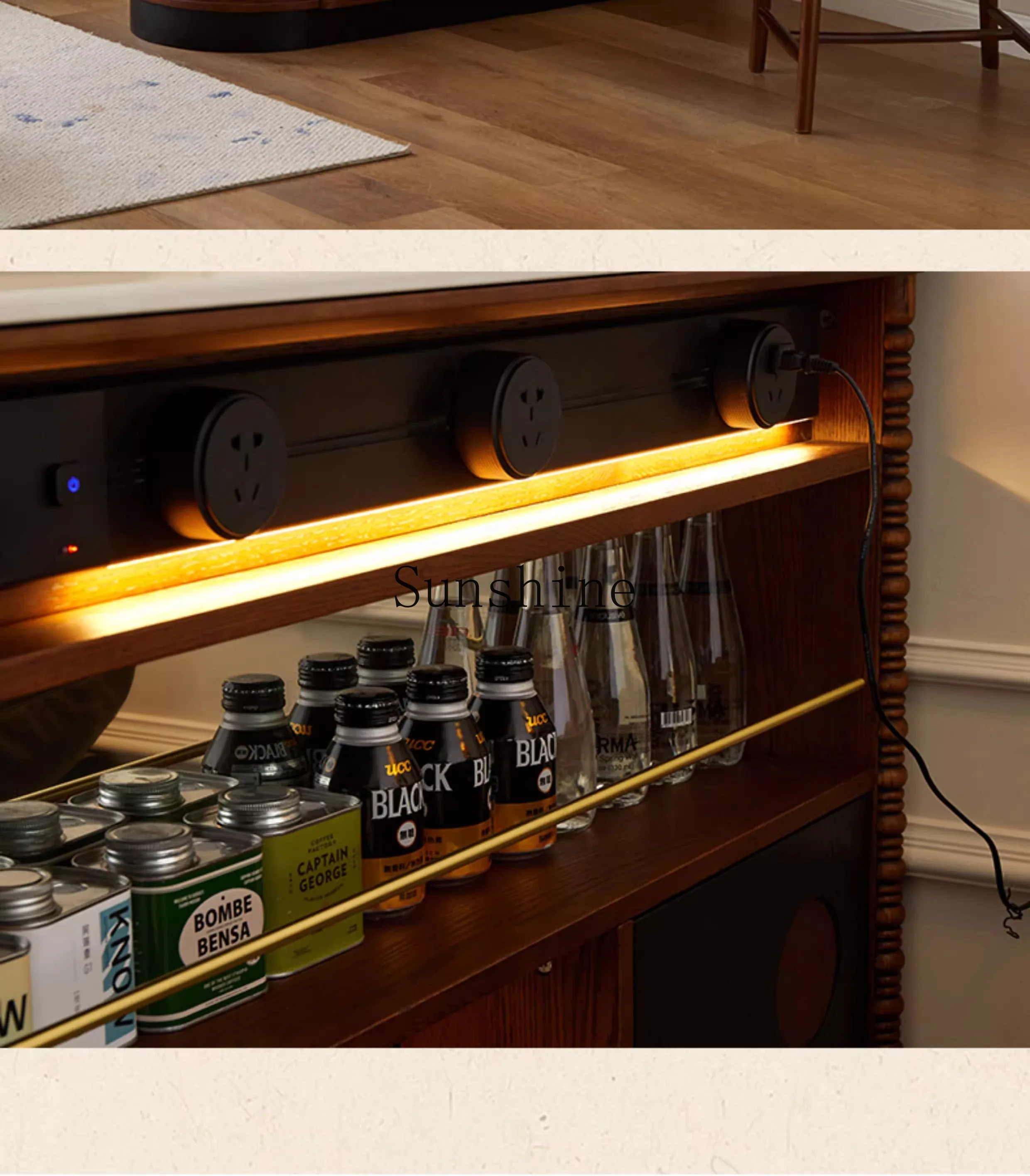 Medieval travertine rock slab dining side cabinet living room partition solid wood island storage