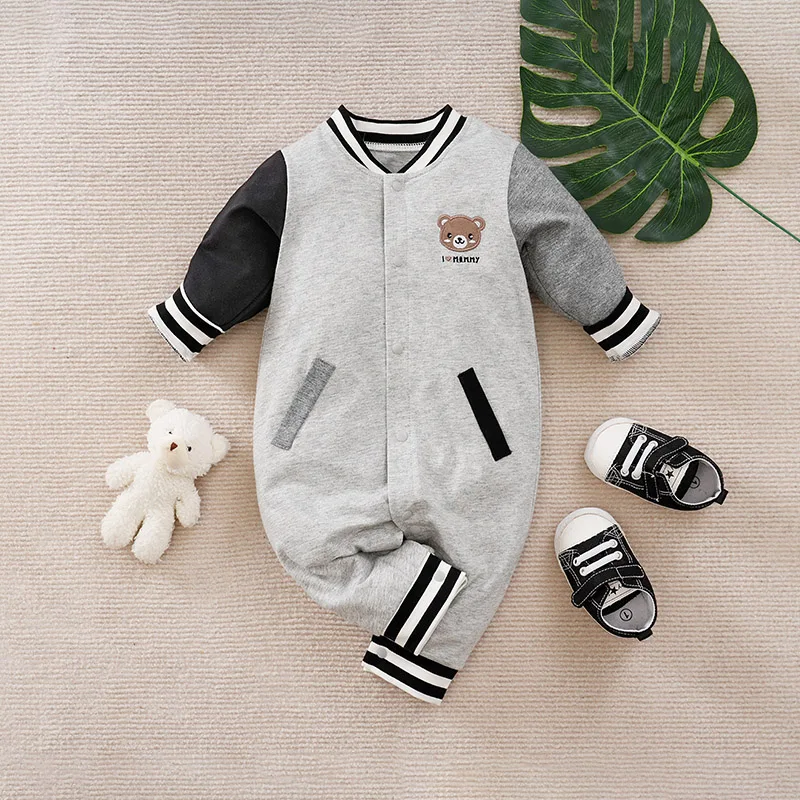 Newborn Baby Baseball Clothes Blue and white bear Boston cotton Long Sleeve Footies Toddler Boy Clothes Kids Jumpsuit Pyjama