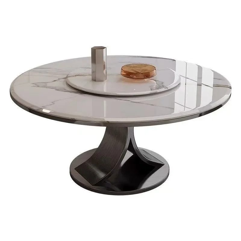 Bright rock slab dining table combination, modern simple round household light luxury small apartment living room dining table
