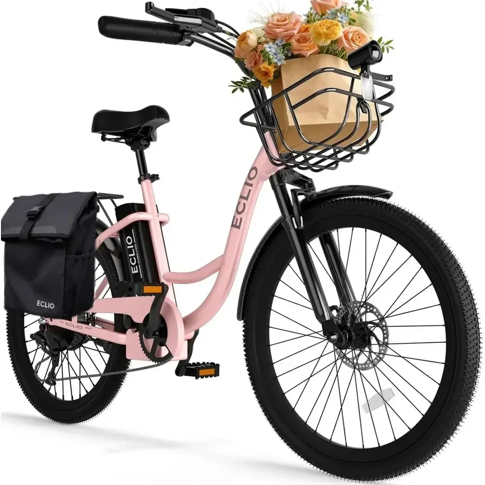24 Adult Electric Bicycle, 1000W Peak Motor, 28MPH, 48V 13Ah Battery, 65 Miles Range, 7-Speed City Commuter E-Bike with Front Ba