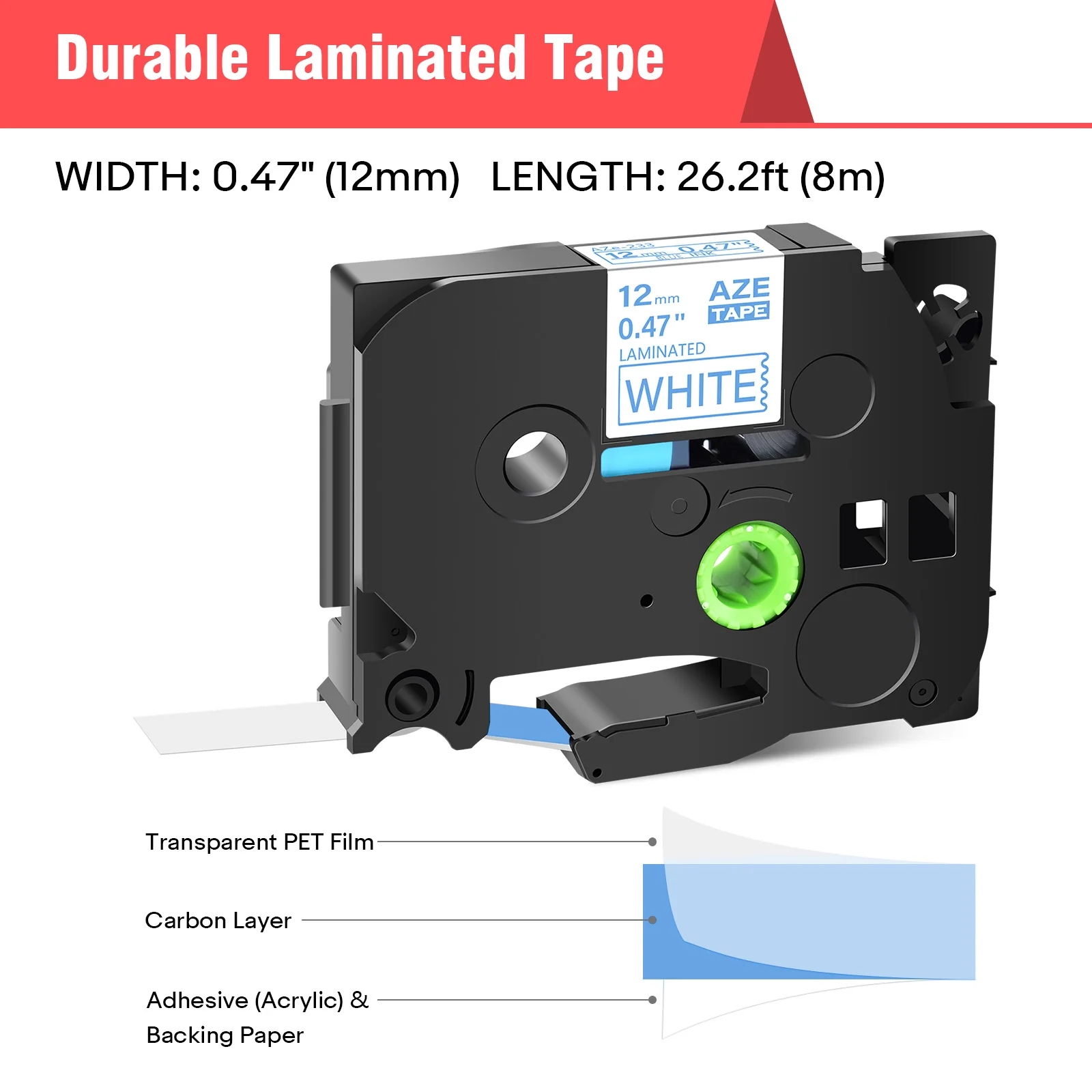 5PK Label Tape Laminated 12/18/24mm Compatible For Brother Tze 233 243 253 Blue on White Tape For Printer PTD410  PTD610 PTE300